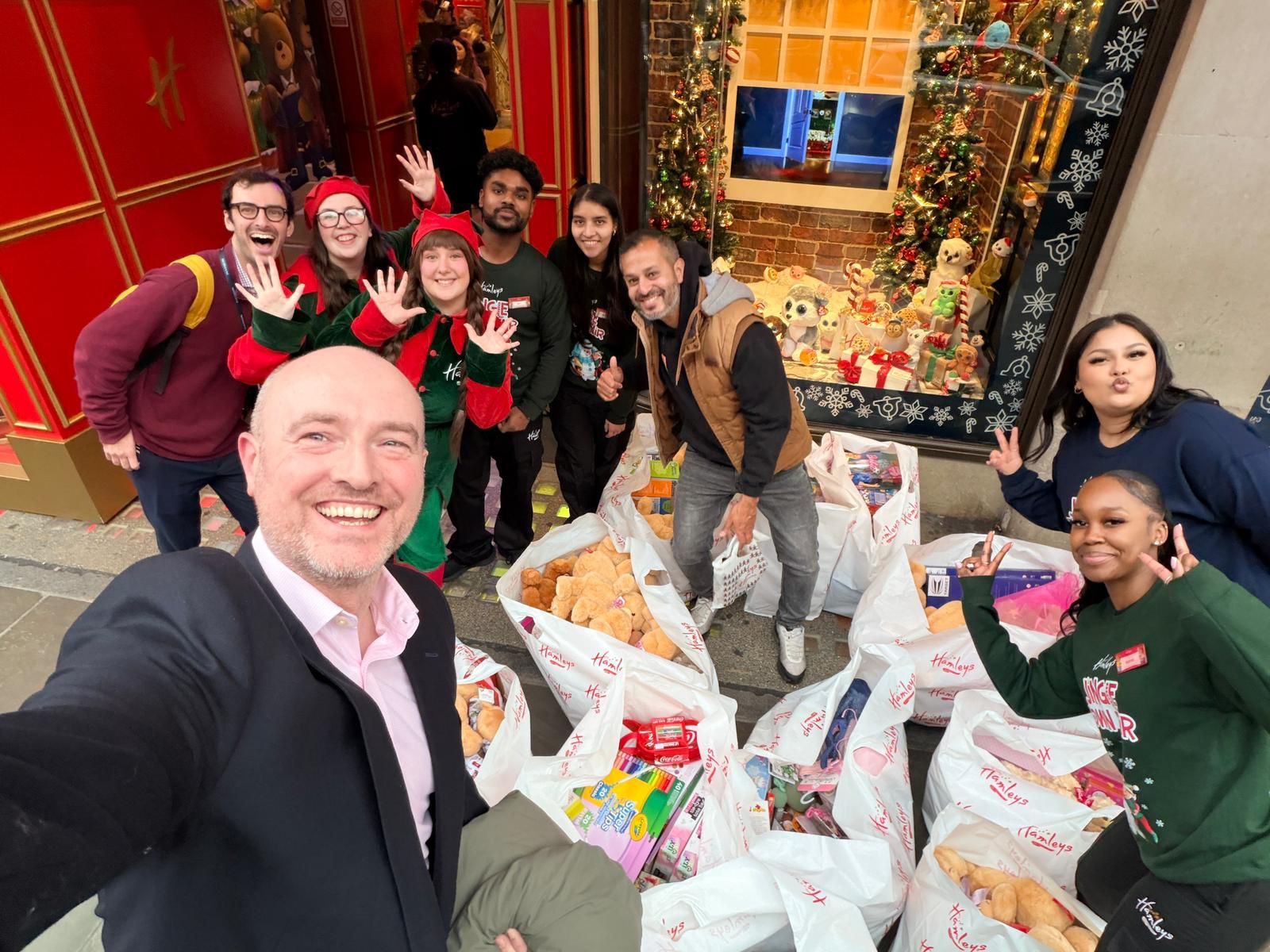 Volunteer team with festive bags